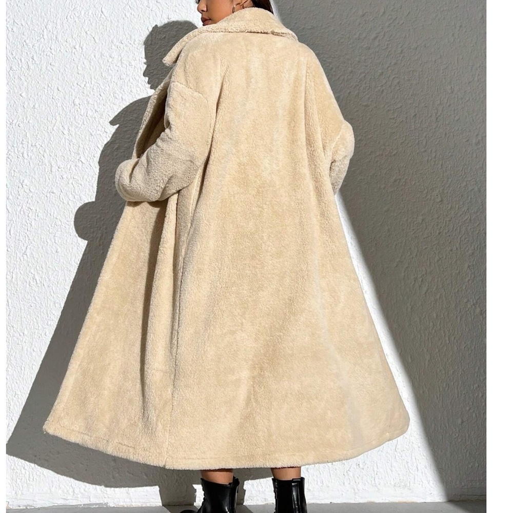 Plus Open Front Teddy Oversized collared Jacket Coat - Picture 2 of 3